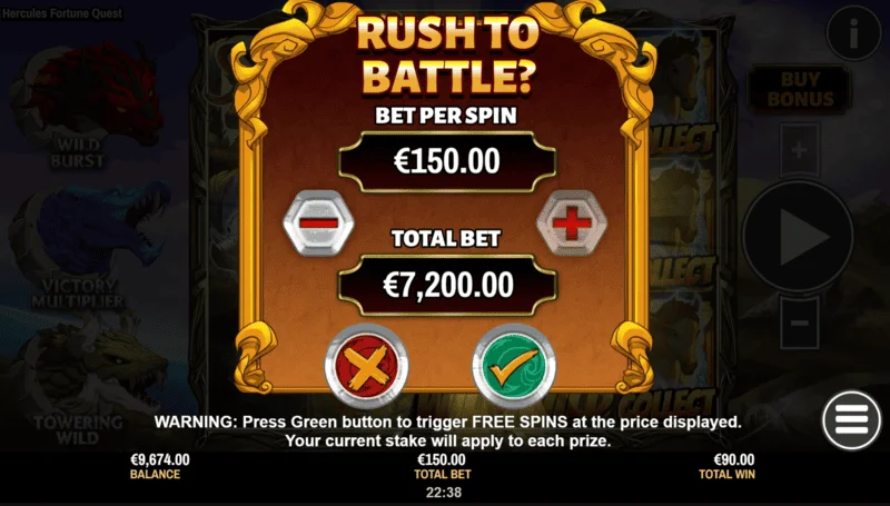 Hercules Fortune Quest - Buy Bonus purchase screen