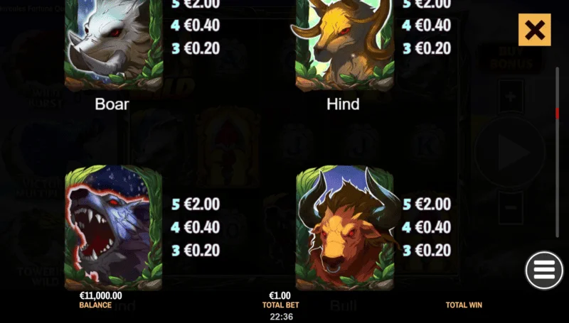 Hercules Fortune Quest - symbol paytable